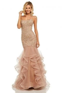 Sherri Hill - 52560 Metallic Lace Ruffled Tulle Mermaid Dress 14 Sherri Hill - 52560 Metallic Lace Ruffled Tulle Mermaid Dress