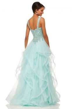 Sherri Hill - 52562 Metallic Lace V-neck Dress With Removable Skirt