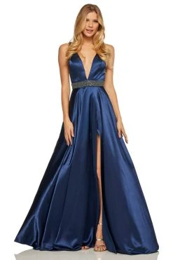 Sherri Hill - 52564 Sleeveless Plunging V-Neck Satin Dress