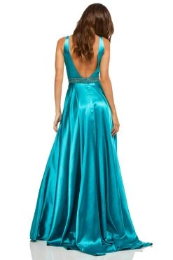 Sherri Hill - 52564 Sleeveless Plunging V-Neck Satin Dress