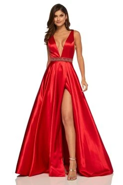 Sherri Hill - 52564 Sleeveless Plunging V-Neck Satin Dress