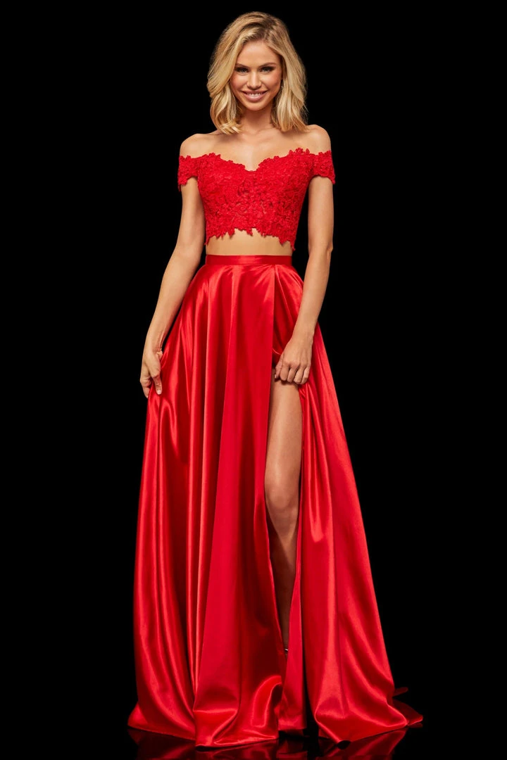 Sherri Hill - 52567 Two Piece Lace Off Shoulder Satin A-Line Gown 3 Sherri Hill - 52567 Two Piece Lace Off Shoulder Satin A-Line Gown