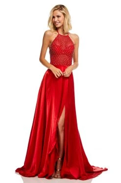 Sherri Hill - 52570 Beaded Halter Satin A-line Dress