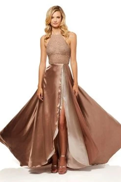 Sherri Hill - 52570 Beaded Halter Satin A-line Dress