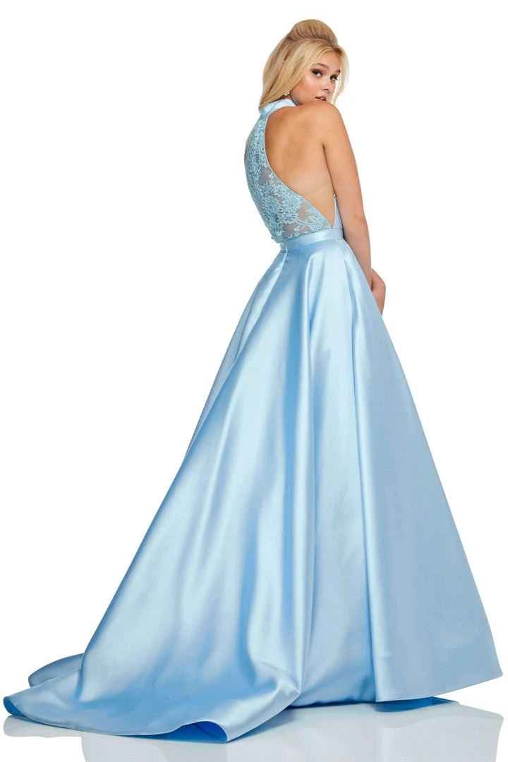Sherri Hill - 52573 Lace Racerback Halter Satin Dress 6 Sherri Hill - 52573 Lace Racerback Halter Satin Dress