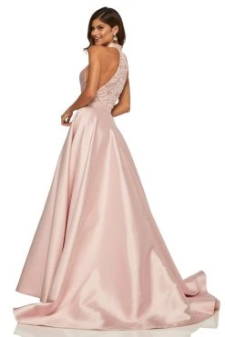 Sherri Hill - 52573 Lace Racerback Halter Satin Dress