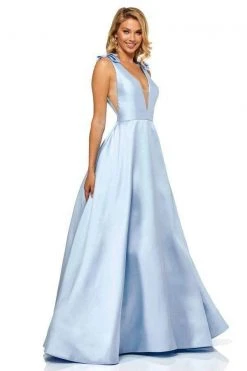 Sherri Hill - 52574 Deep V-neck Ballgown With Bow Straps