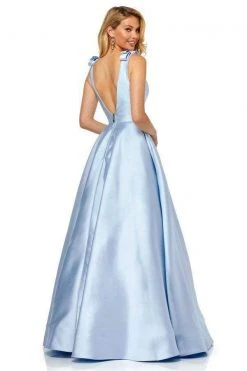 Sherri Hill - 52574 Deep V-neck Ballgown With Bow Straps