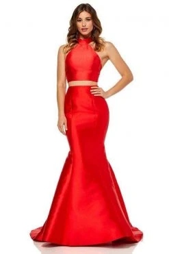 Sherri Hill - 52579 Two Piece High Halter Neck Mikado Dress