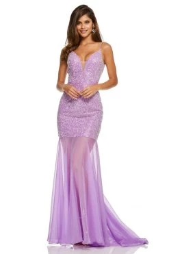 Sherri Hill - 52592 Beaded Plunging V Neck Sheer Mermaid Gown 8 Sherri Hill - 52592 Beaded Plunging V Neck Sheer Mermaid Gown