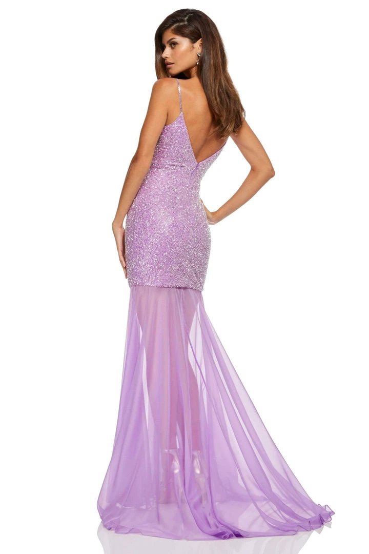 Sherri Hill - 52592 Beaded Plunging V Neck Sheer Mermaid Gown 6 Sherri Hill - 52592 Beaded Plunging V Neck Sheer Mermaid Gown
