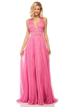 Sherri Hill - 52593 Plunging V-Neck Chiffon A Line Dress