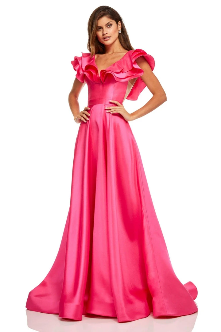 Sherri Hill - 52595 Tiered Ruffle Sleeves Mikado A-Line Ballgown 3 Sherri Hill - 52595 Tiered Ruffle Sleeves Mikado A-Line Ballgown