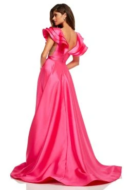 Sherri Hill - 52595 Tiered Ruffle Sleeves Mikado A-Line Ballgown