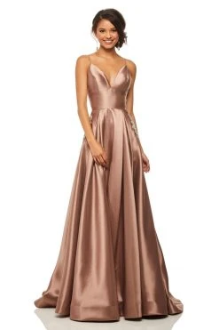 Sherri Hill - 52597 Sleeveless Satin V-Neck Beaded Dress