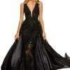 Sherri Hill - 52599 Plunging V-Neck Full Figured Satin Long Dress 2 Sherri Hill - 52599 Plunging V-Neck Full Figured Satin Long Dress