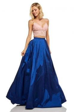 Sherri Hill - 52604 Two Piece Lace V-neck Metallic A-line Dress 9 Sherri Hill - 52604 Two Piece Lace V-neck Metallic A-line Dress