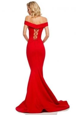 Sherri Hill - 52607 Off-Shoulder Scuba Mermaid Dress With Train