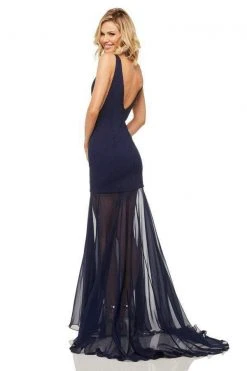 Sherri Hill - 52610 Plunging V-Neck Sheer Trumpet Dress
