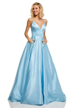 Sherri Hill - 52629 Satin Deep V- Neckline A Line Dress