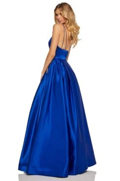 Sherri Hill - 52629 Satin Deep V- Neckline A Line Dress