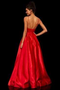 Sherri Hill - 52629 Satin Deep V- Neckline A Line Dress