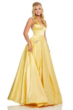 Sherri Hill - 52629 Satin Deep V- Neckline A Line Dress