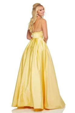 Sherri Hill - 52629 Satin Deep V- Neckline A Line Dress