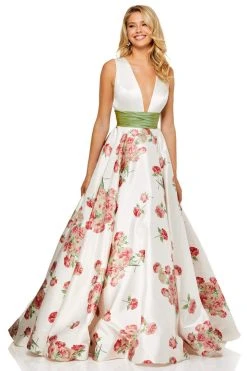 Sherri Hill - 52632 V-Neck Long Print Dress