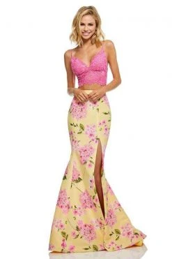 Sherri Hill - 52635 Two Piece V-neck Print Mermaid Dress