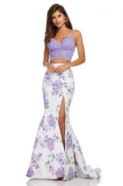 Sherri Hill - 52635 Two Piece V-neck Print Mermaid Dress