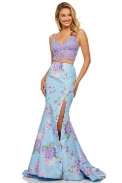 Sherri Hill - 52635 Two Piece V-neck Print Mermaid Dress