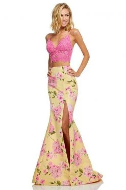 Sherri Hill - 52635 Two Piece V-neck Print Mermaid Dress