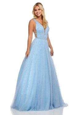 Sherri Hill - 52640 Glitter Chiffon Deep V-neck A-line Dress 14 Sherri Hill - 52640 Glitter Chiffon Deep V-neck A-line Dress