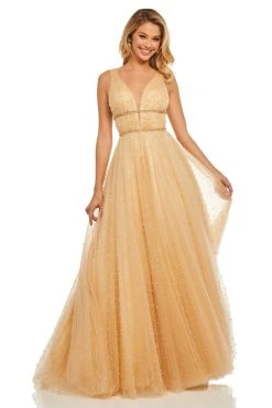 Sherri Hill - 52640 Glitter Chiffon Deep V-neck A-line Dress 13 Sherri Hill - 52640 Glitter Chiffon Deep V-neck A-line Dress