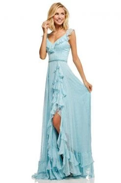 Sherri Hill - 52643 Ruffles Accent V-Neck Chiffon Dress With Hi-Lo Hem