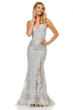 Sherri Hill - 52649 Sequined Deep V-neck Trumpet Dress 12 Sherri Hill - 52649 Sequined Deep V-neck Trumpet Dress