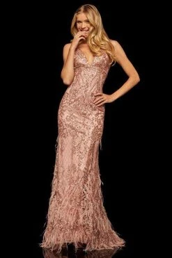 Sherri Hill - 52649 Sequined Deep V-neck Trumpet Dress