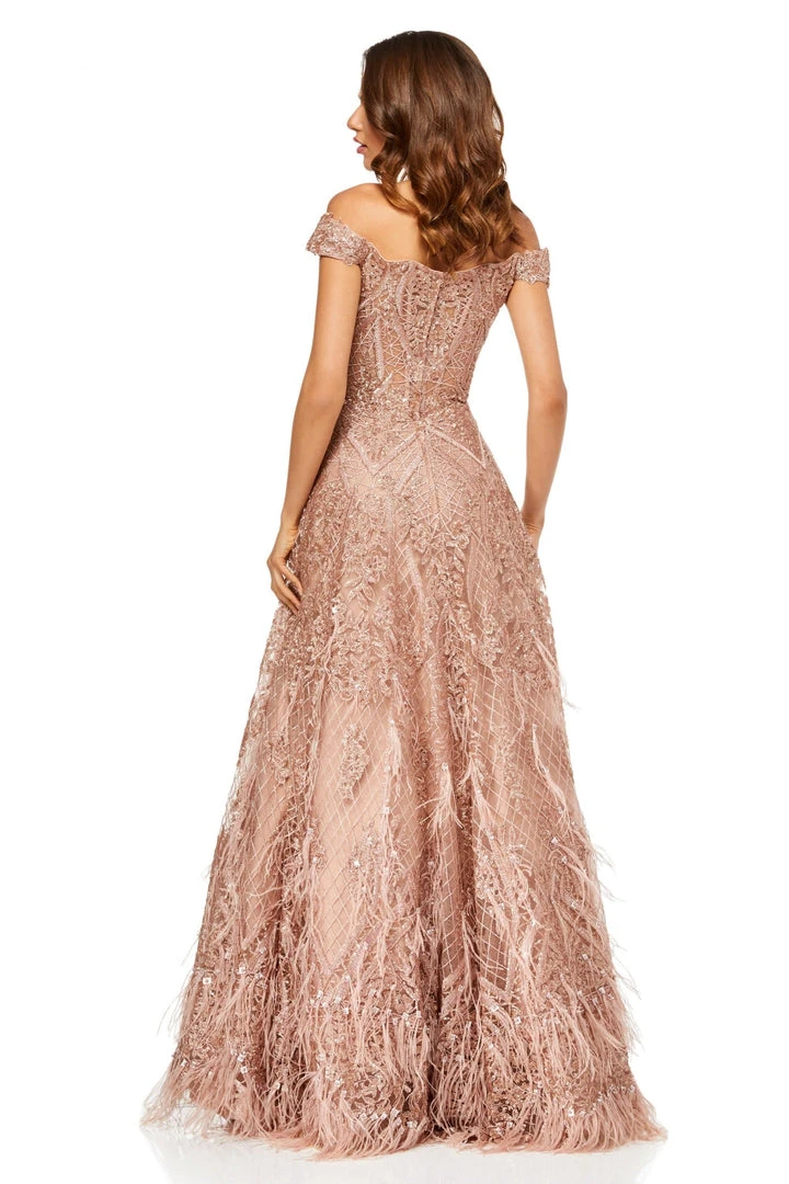 Sherri Hill - 52650 Cap Sleeve Off Shoulder Feather-Fringed Dress 4 Sherri Hill - 52650 Cap Sleeve Off Shoulder Feather-Fringed Dress