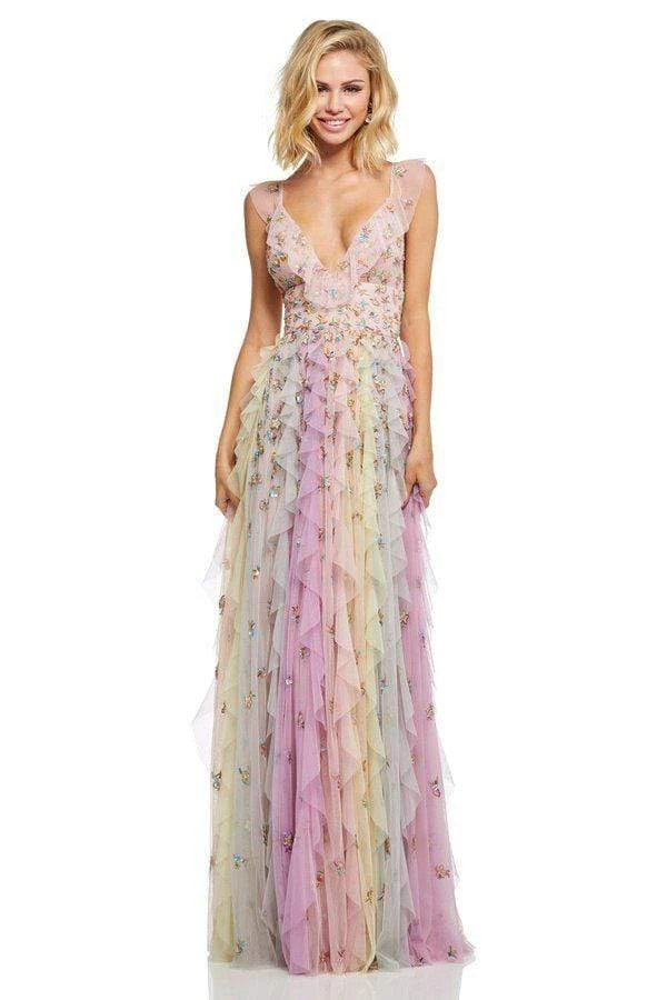 Sherri Hill - 52668 Embroidered Plunging V-Neck Ruffled Dress 5 Sherri Hill - 52668 Embroidered Plunging V-Neck Ruffled Dress