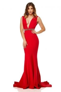 Sherri Hill - 52680 Plunging V-Neck Scuba Mermaid Dress