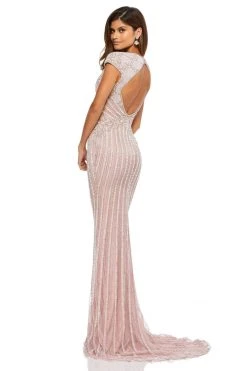 Sherri Hill - 52685 Beaded Deep V-neck Sheath Dress With Train