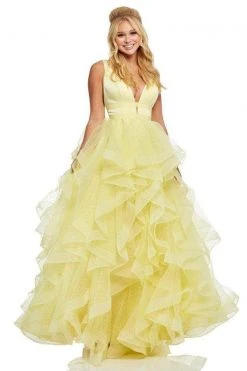 Sherri Hill - 52691 Ruffled Plunging V-Neck Empire Ballgown