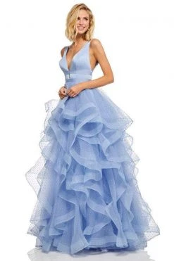 Sherri Hill - 52691 Ruffled Plunging V-Neck Empire Ballgown