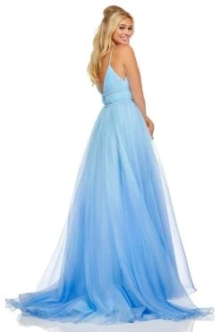 Sherri Hill - 52707 Deep V-neck Organza Ballgown With Train