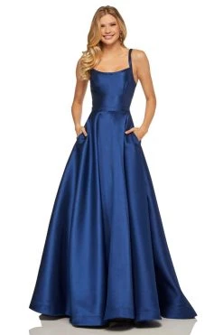 Sherri Hill - 52715 Scoop Neck Strappy Back Long A Line Satin Dress 24 Sherri Hill - 52715 Scoop Neck Strappy Back Long A Line Satin Dress