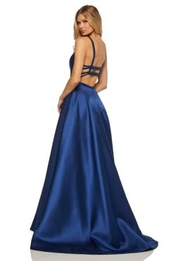 Sherri Hill - 52715 Scoop Neck Strappy Back Long A Line Satin Dress 25 Sherri Hill - 52715 Scoop Neck Strappy Back Long A Line Satin Dress