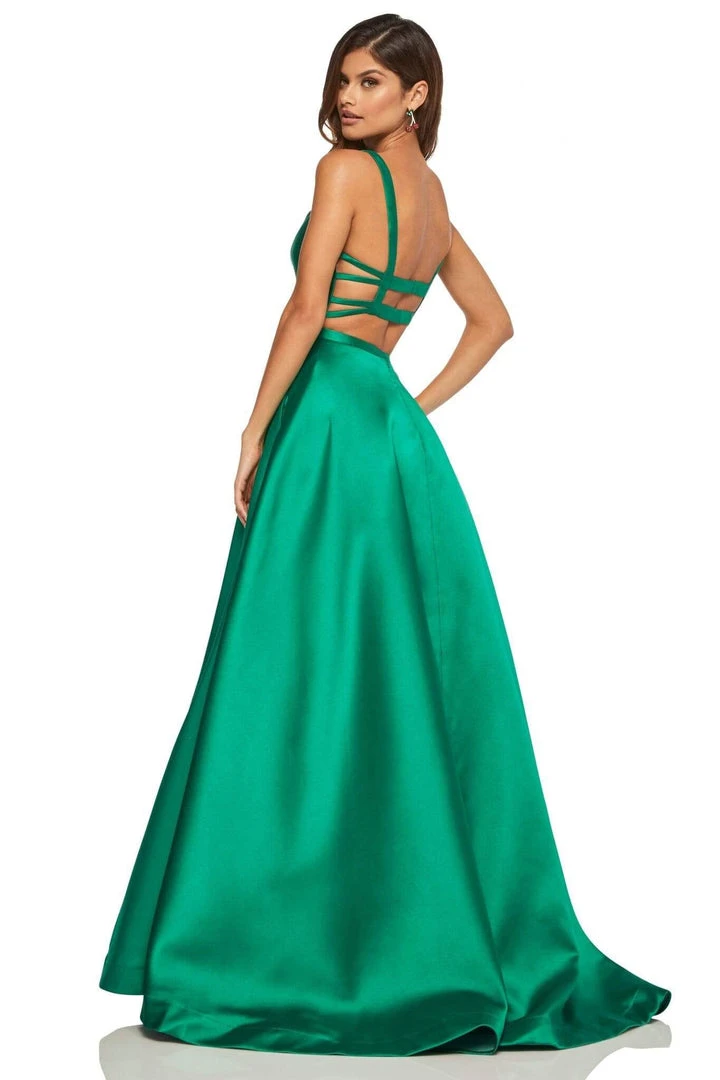 Sherri Hill - 52715 Scoop Neck Strappy Back Long A Line Satin Dress 6 Sherri Hill - 52715 Scoop Neck Strappy Back Long A Line Satin Dress