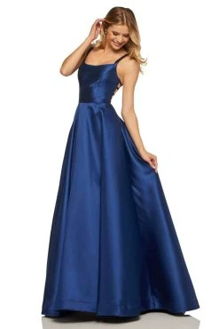 Sherri Hill - 52715 Scoop Neck Strappy Back Long A Line Satin Dress 26 Sherri Hill - 52715 Scoop Neck Strappy Back Long A Line Satin Dress