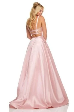 Sherri Hill - 52715 Scoop Neck Strappy Back Long A Line Satin Dress 22 Sherri Hill - 52715 Scoop Neck Strappy Back Long A Line Satin Dress